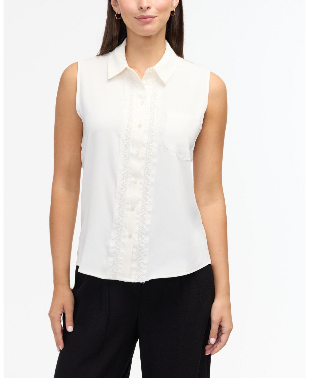 Women s Sleeveless Shirt with Bead Detail - Marshmallow