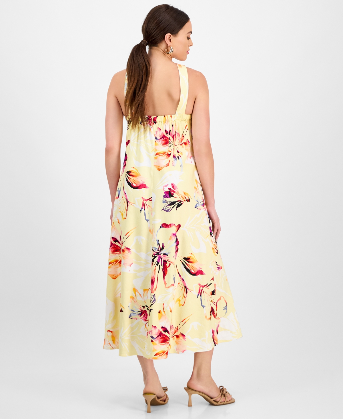 INC INTERNATIONAL CONCEPTS PETITE LINEN-BLEND FLORAL HALTER MAXI DRESS, EXCLUSIVELY AT MACY'S 