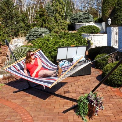 Two-Person Quilted Fabric Hammock with Spreader Bars - 450 lb Weight Capacity