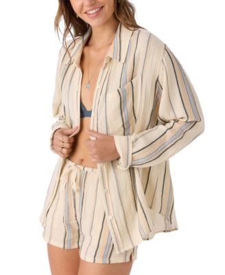 Juniors' Leni Striped Relaxed Shirt