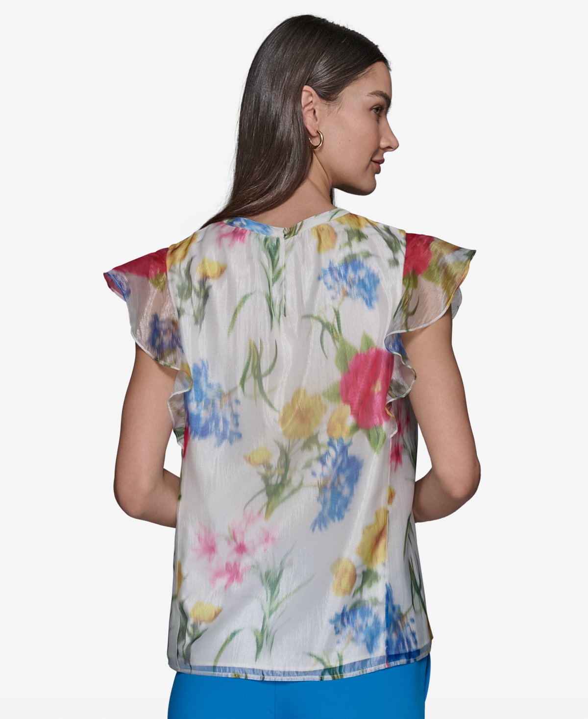 KARL LAGERFELD WOMEN'S FLORAL-PRINT FLUTTER-SLEEVE BLOUSE 