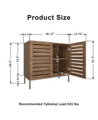 Farmhouse Sideboard Buffet Storage Cabinet with Strip Skeleton Door and Adjustable shelves, for living room dining room kitchen