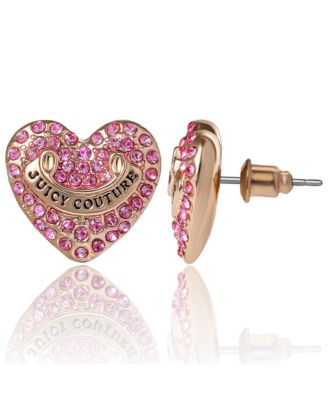 Heart Crystal Stud Earrings - Gold-Tone with Crystals