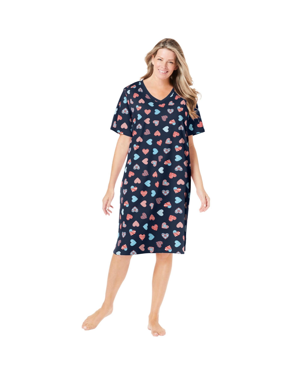 Women's Plus Size Print Sleepshirt - Navy americana heart