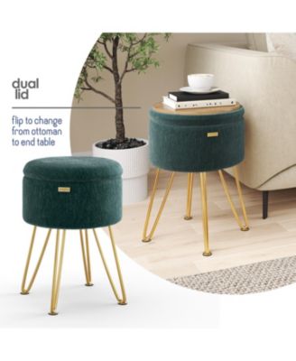 Textured Velvet Round Ottoman with Storage – Modern Foot Stool for Living Room & Bedroom