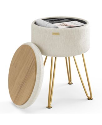 Textured Velvet Round Ottoman with Storage – Modern Foot Stool for Living Room & Bedroom