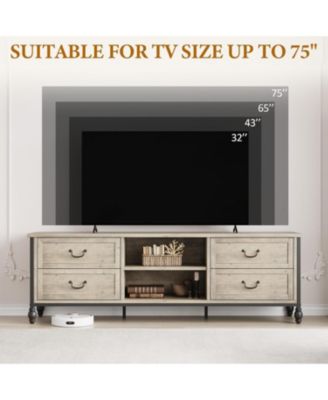75 Inch Mid-Century Modern TV Stand with Storage