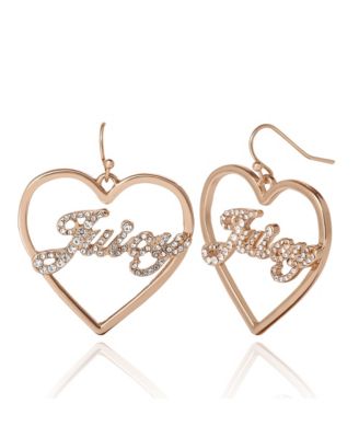 Crystal Heart Drop Script Logo Earrings