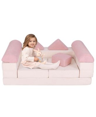 Kids Modular Play Couch Play Set with Suede Fabric Cover High-Density Foam