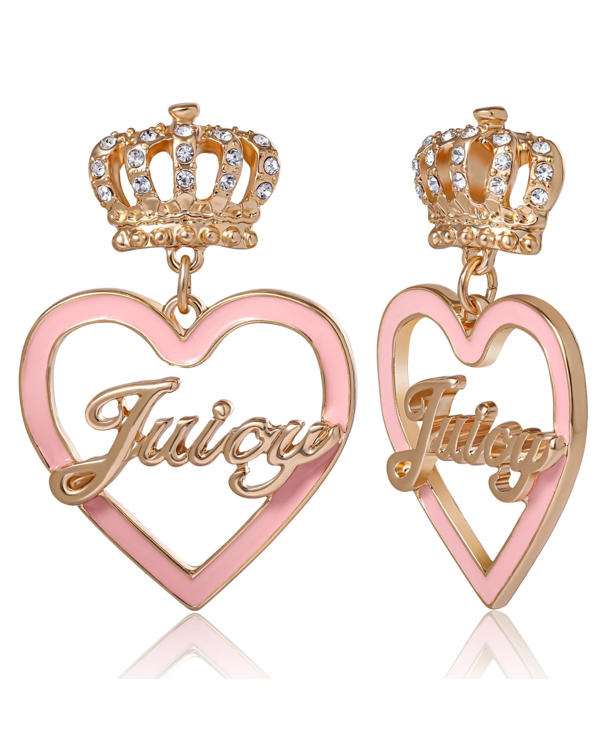 Gold-Tone Crown & Pink Heart Drop Earrings - Pink, gold tone