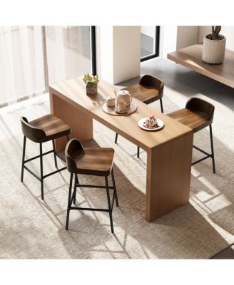 24.5''Bar Stool Set of 2 Armless Bar Chair w/ Backrest Footrest & Metal Frame Cafe