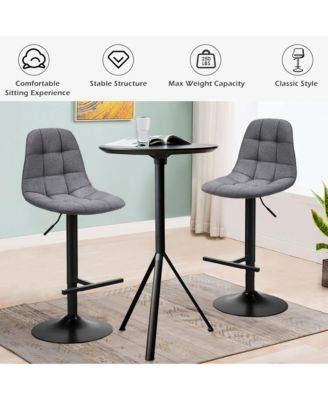 Set of 2 Adjustable Bar Stools Swivel Counter Height Linen Chairs with Back