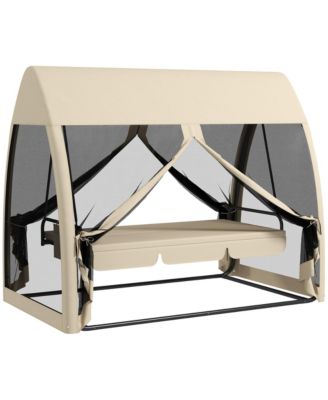 3-Seat Outdoor Swing Chair, Convertible Porch Swing Bed,