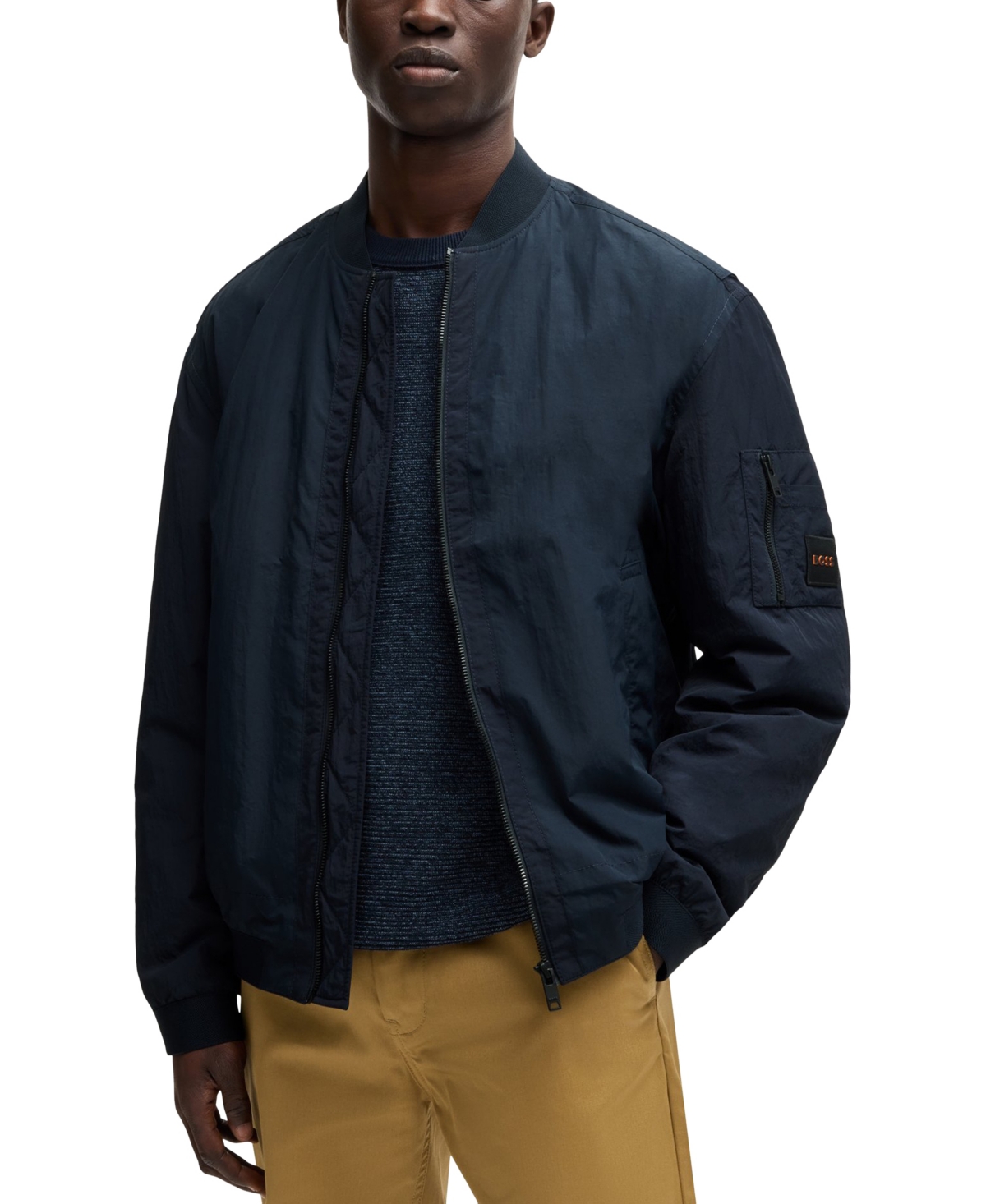 Hugo Boss Boss By  Men's Logo Badge Water-repellent Bomber Jacket In Dark Blue