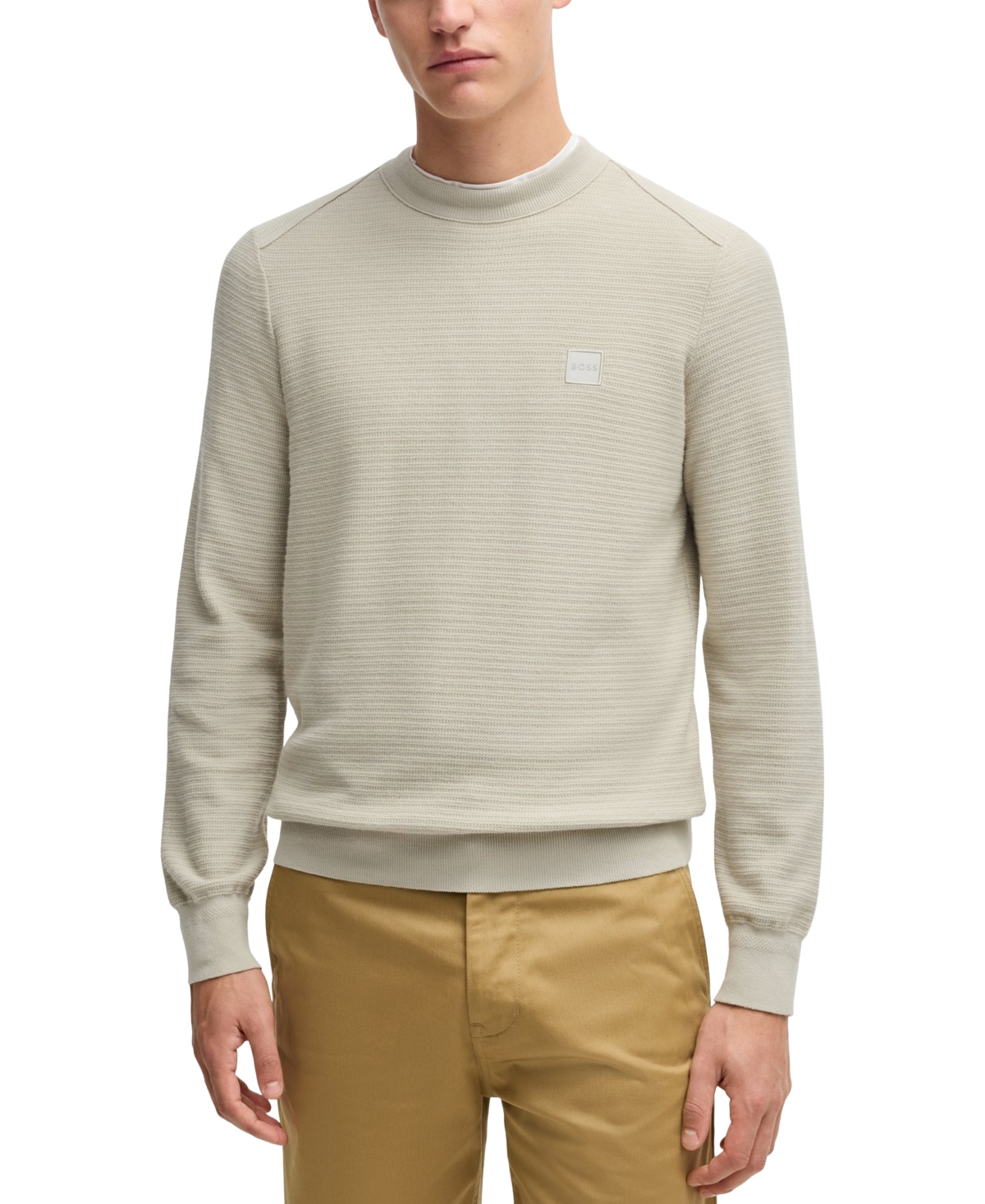 Shop Hugo Boss Boss By  Men's Logo Patch Regular-fit Sweater In Open Beige
