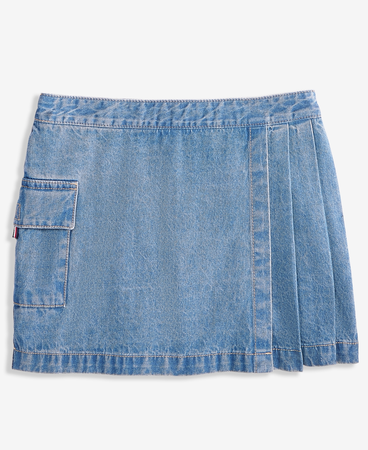 Tommy Hilfiger Big Girls Cotton Denim Wrap Cargo Skort In Dekalb Wash