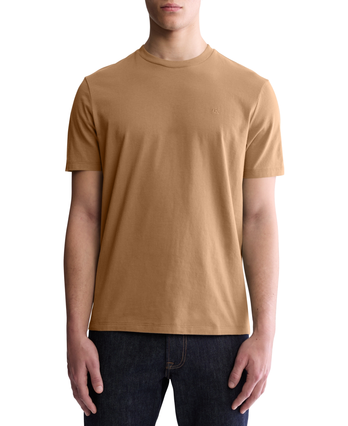 Shop Calvin Klein Men's Smooth Cotton Solid Crewneck T-shirt In Tobacco Brown