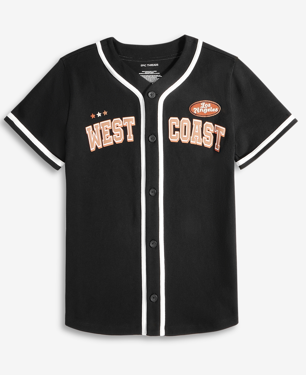 Macy's Epic Threads Little & Big Boys Cotton West Coast Baseball Jersey Shirt, Exclusively At  In Deep Black