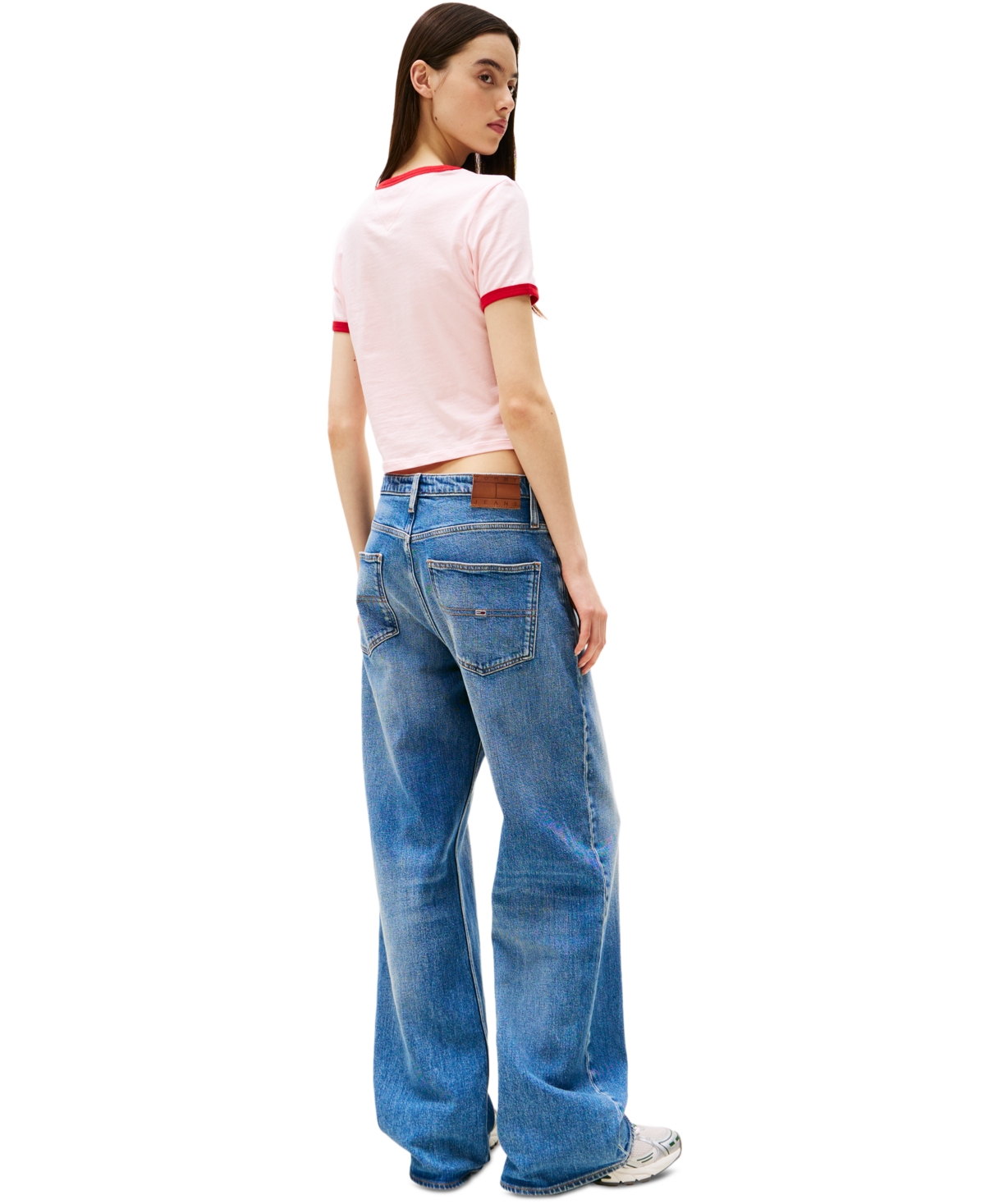 Tommy Jeans Womens Slim Logo Ringer T Shirt Layla High Rise Slim Straight Jeans In Precious Pink
