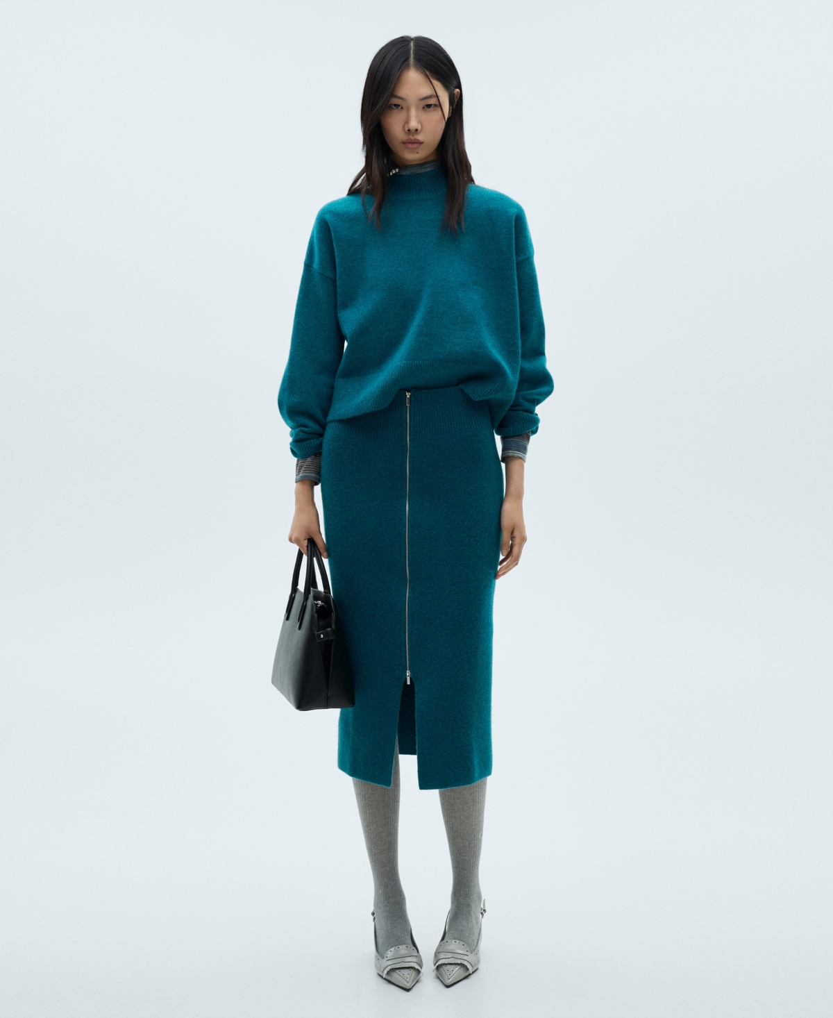 Mango Women's Zipper Knit Midi Skirt In Green
