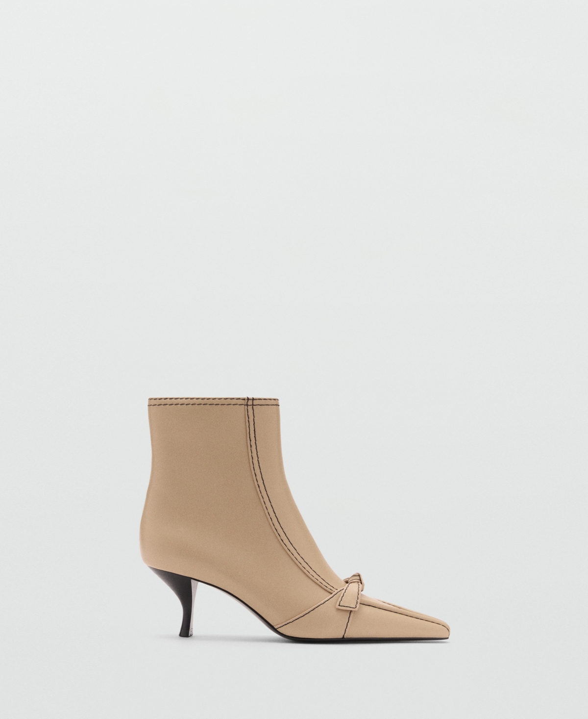 Shop Mango Women's Bow And Decorative Stitching Leather Boots In Ecru