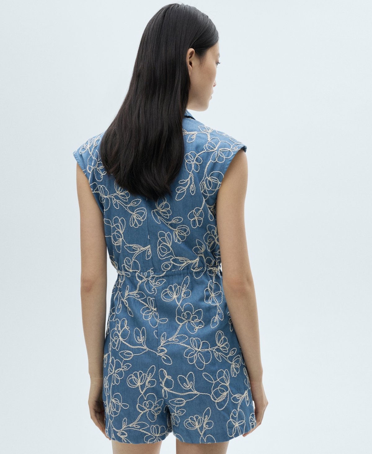 MANGO WOMEN'S EMBROIDERED DETAIL DENIM OVERALLS 