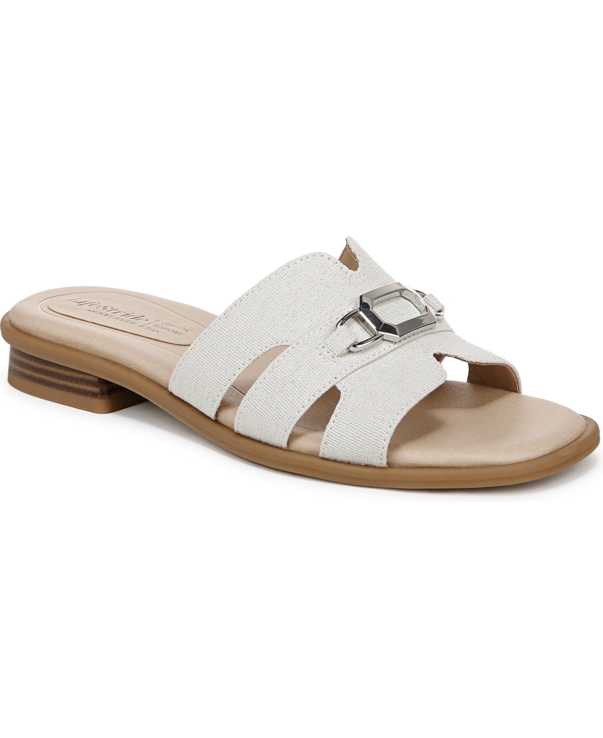 Lifestride Women's Royalty Bit Square Open Toe Slide Sandals In Natural Fabric