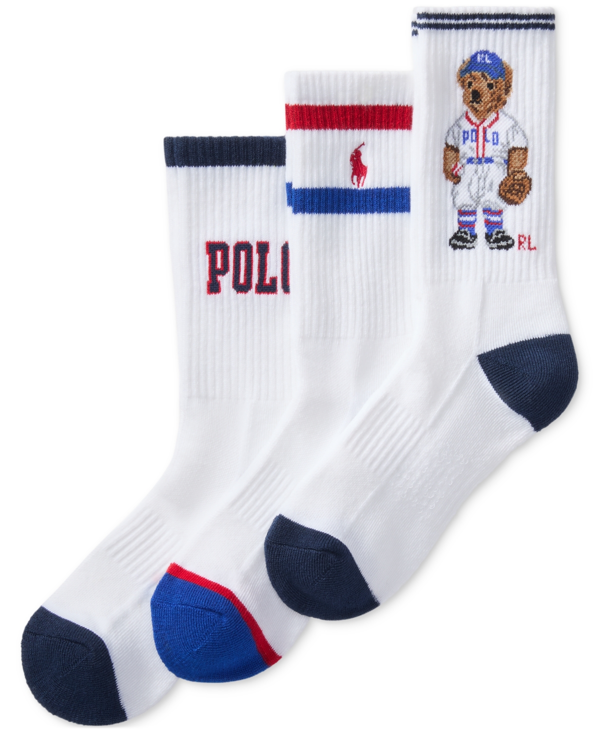 Polo Ralph Lauren Little & Big Boys Polo Ball Crew Socks, 3-pack In White
