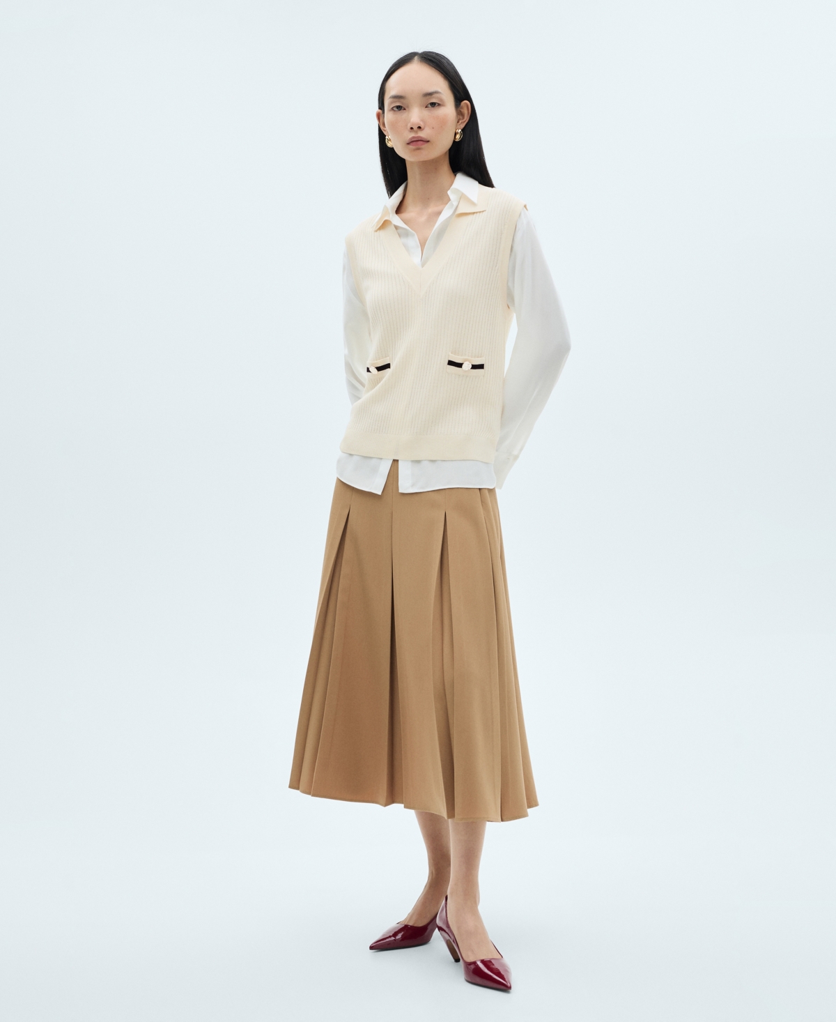 MANGO WOMEN'S CONTRAST POCKETS KNITTED SWEATER VEST 