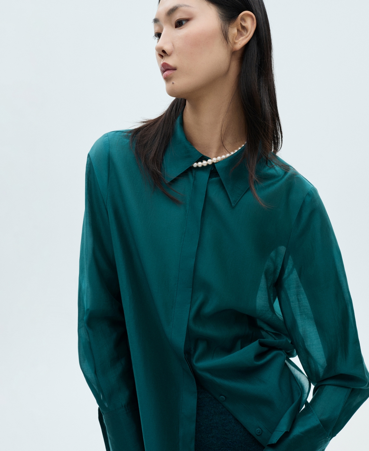 Mango Satin Shirt With Hidden Buttons Medium Brown In Teal