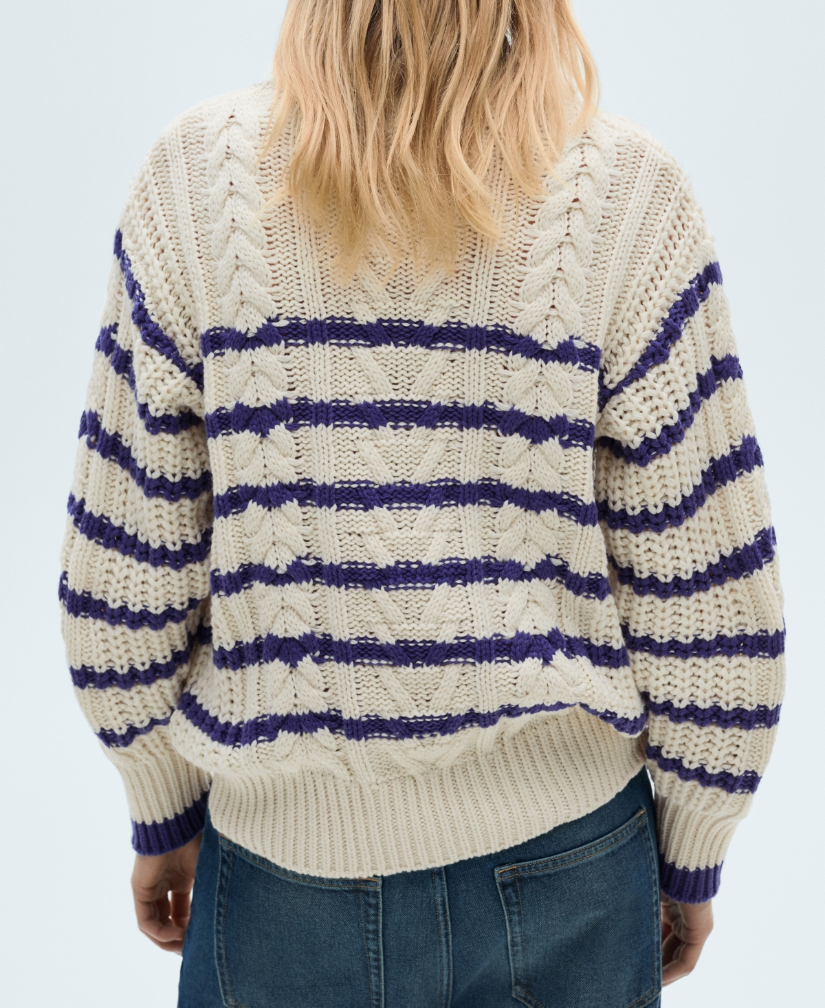 Mango Women's Striped Braided Sweater In Ecru