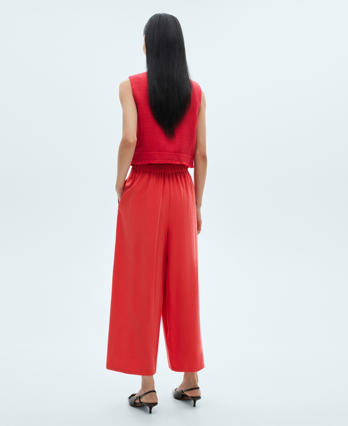 Shop Mango Women's Wide Leg Pleated Pants In Coral Red