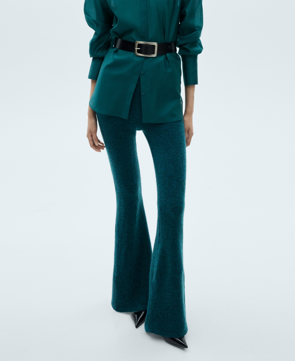 Mango Satin Shirt With Hidden Buttons Medium Brown In Petrol Blue