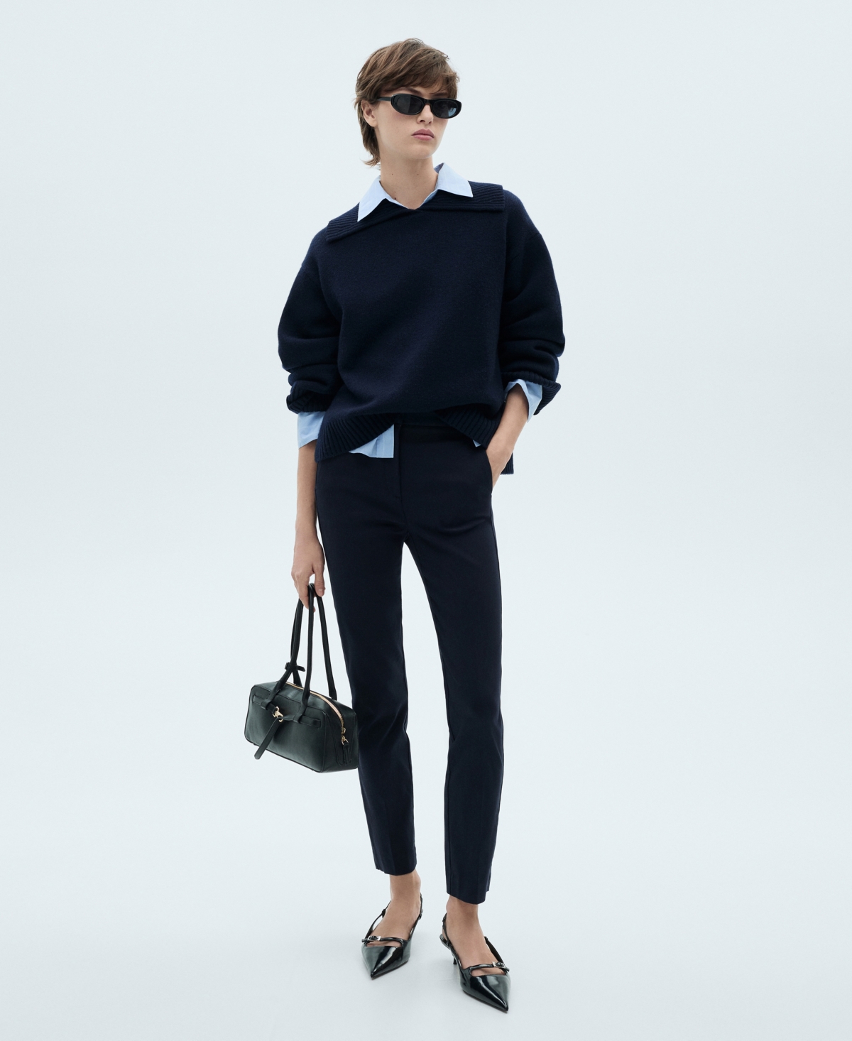 Mango Crop Skinny Pants In Dark Navy