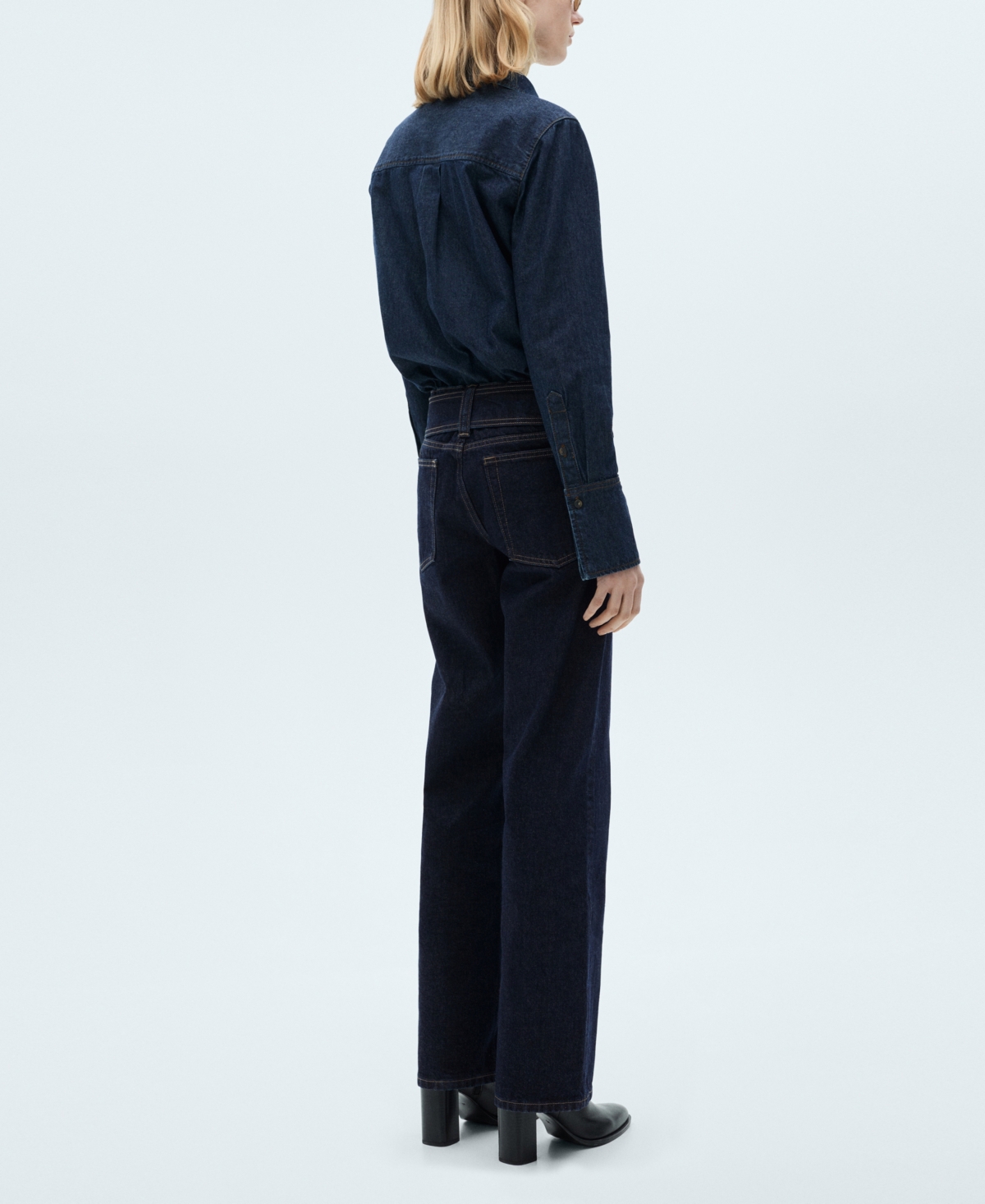 Shop Mango Women's Belted Low-rise Straight Jeans In Open Blue