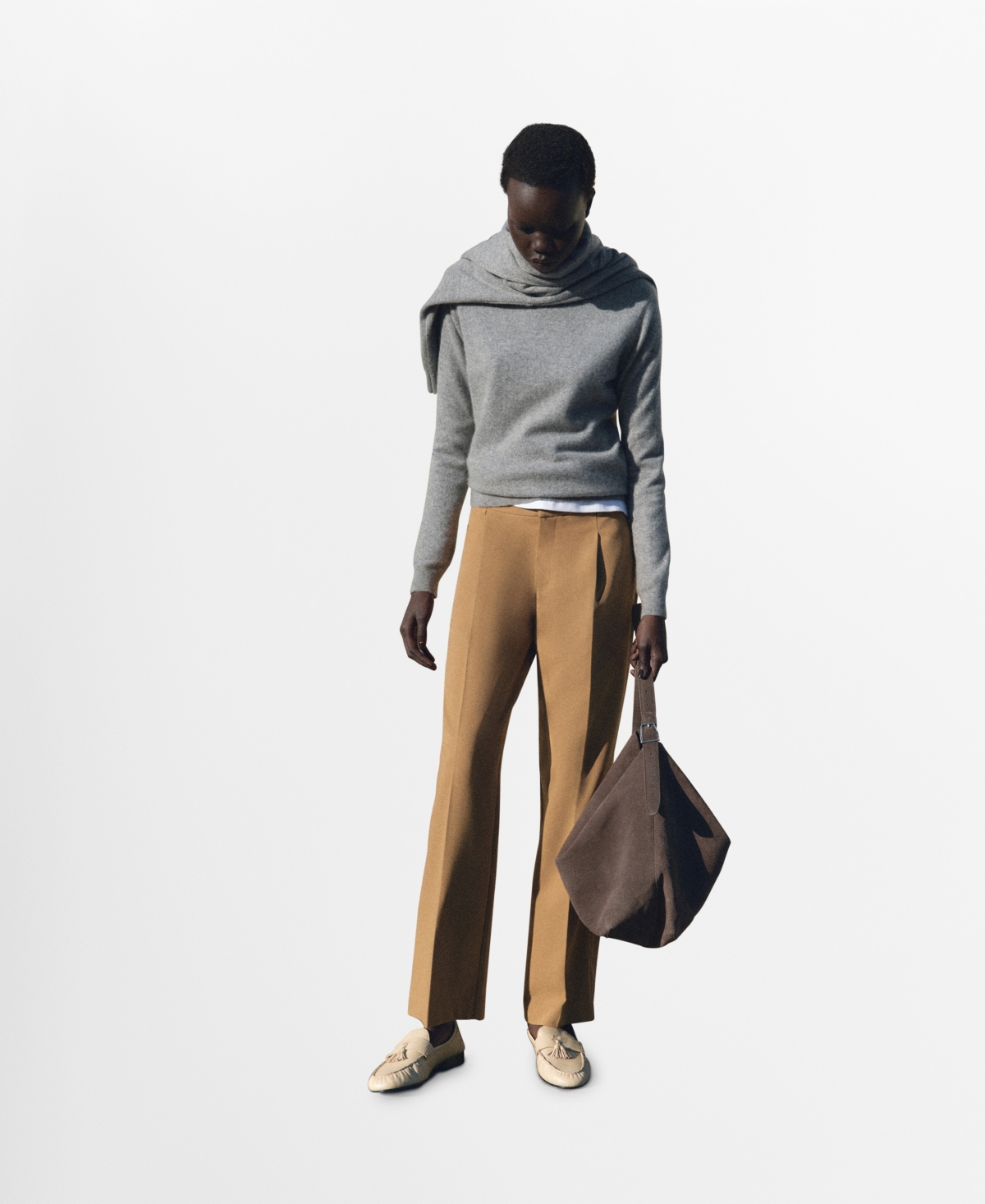 Mango Pleated Straight Fit Pants In Medium Brown