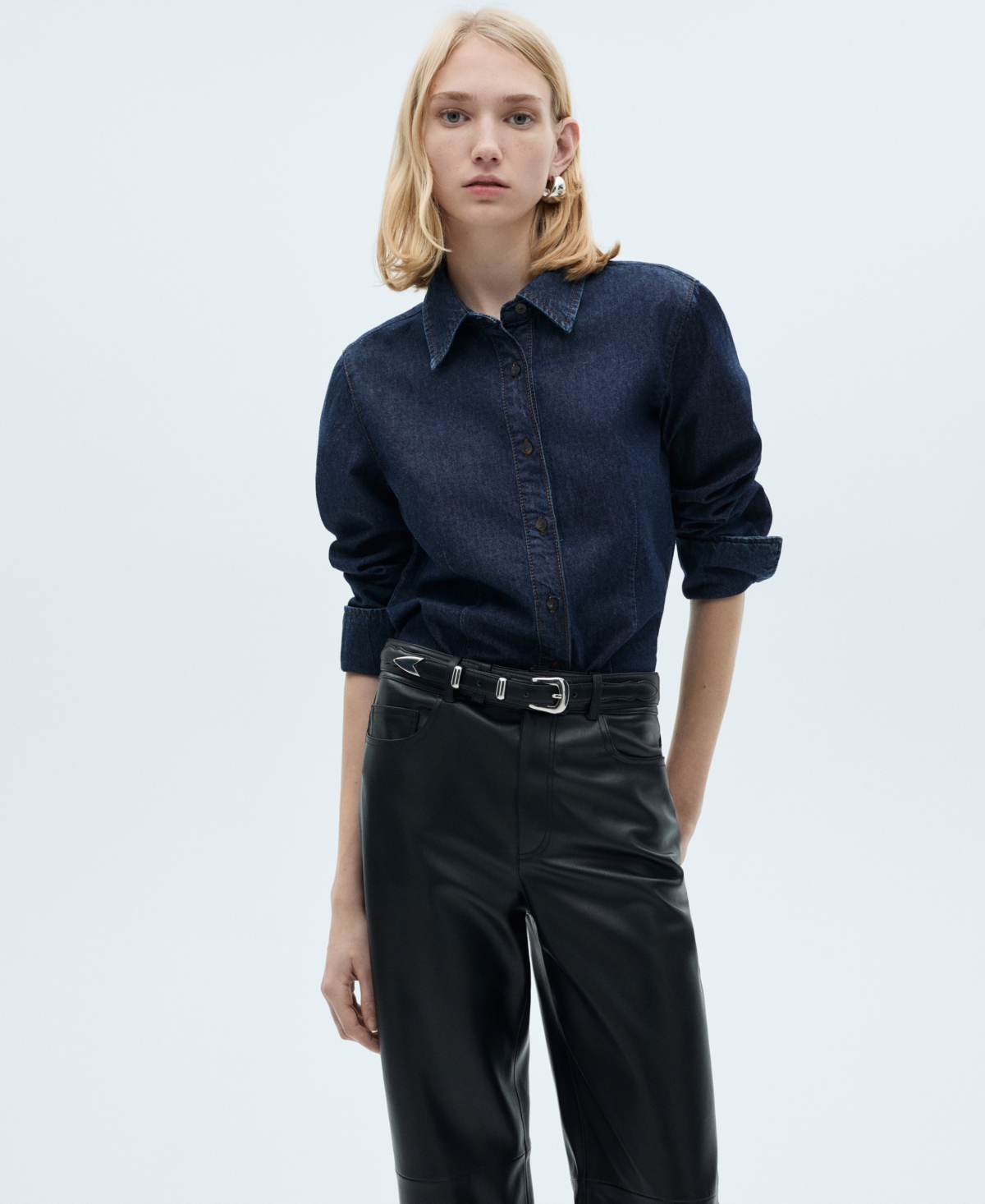Shop Mango Women's Leather-effect Straight Pants In Black