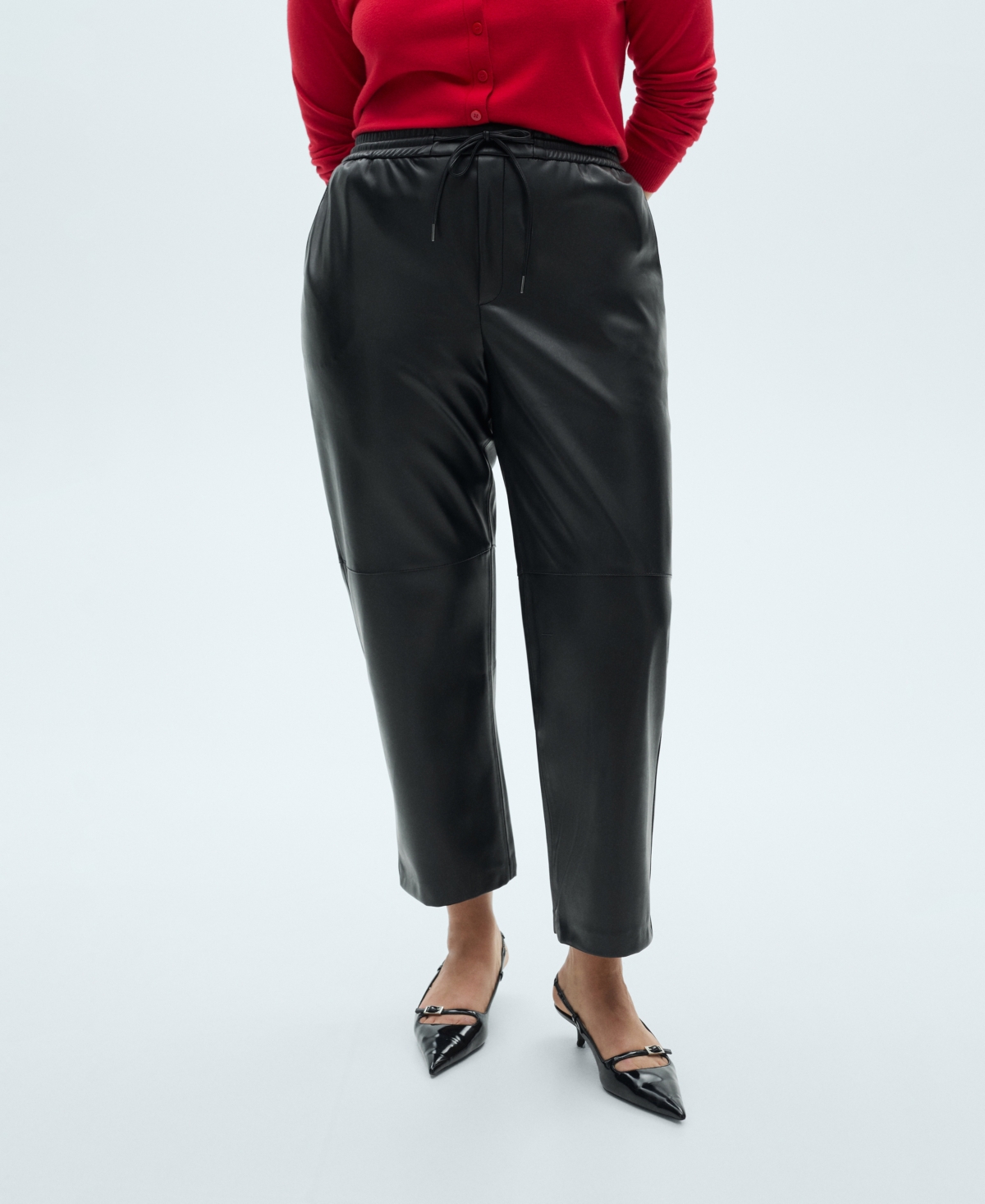 Mango Women's Leather-Effect Elastic Waist Pants