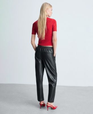 Women's Leather-Effect Elastic Waist Pants
