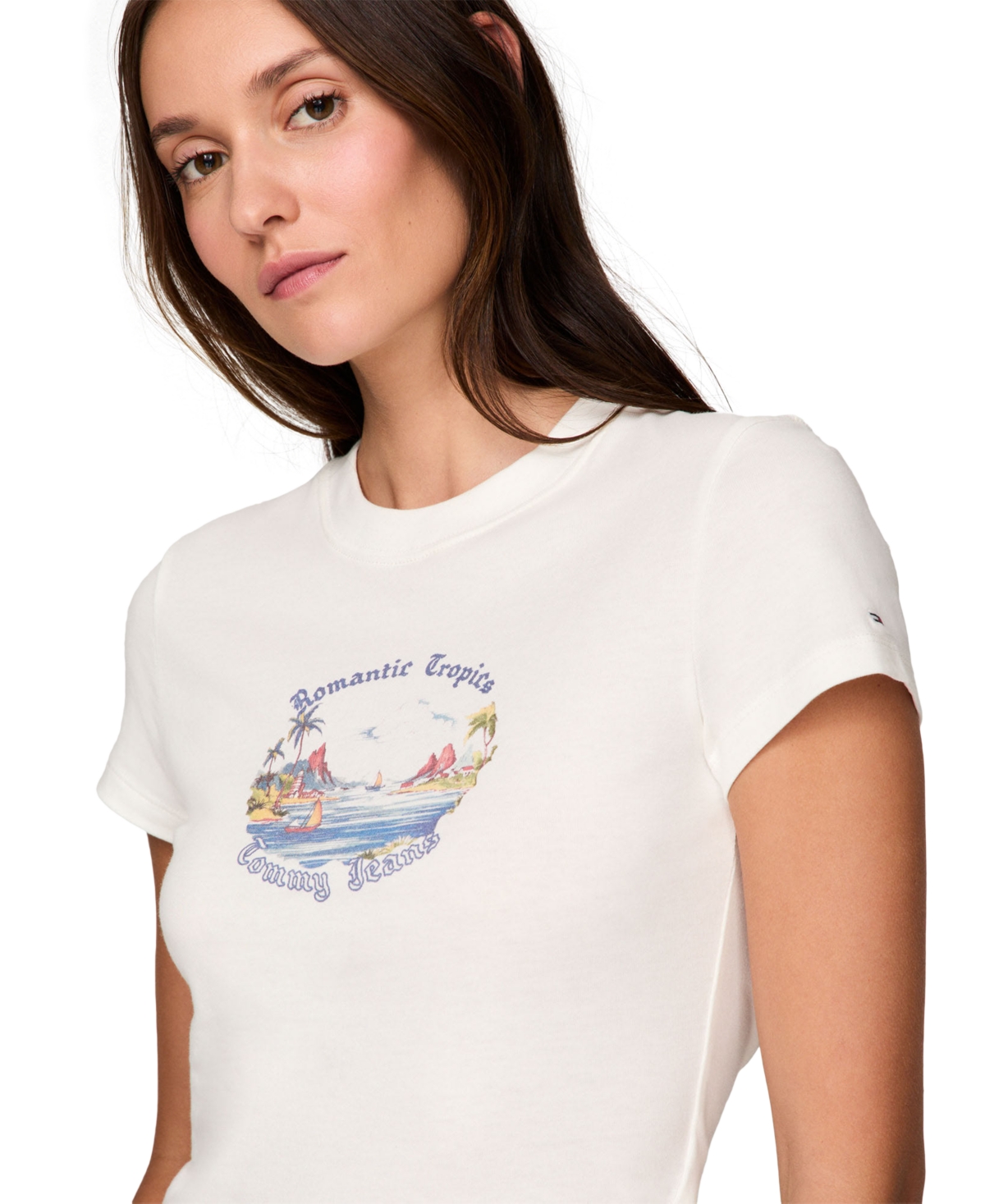 Tommy Jeans Women's Cotton Slim Fit Tropics Graphic Tee In Ecru