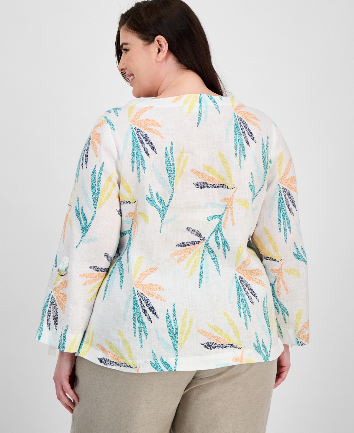 CHARTER CLUB PLUS SIZE 100% LINEN BOAT-NECK TOP, EXCLUSIVELY AT MACY'S 