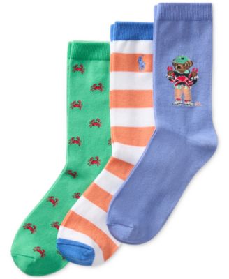 Little & Big Boys Crab Bear Crew Socks, 3-Pack