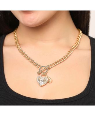 Gold-Tone Heart and Logo Toggle Charm Necklace