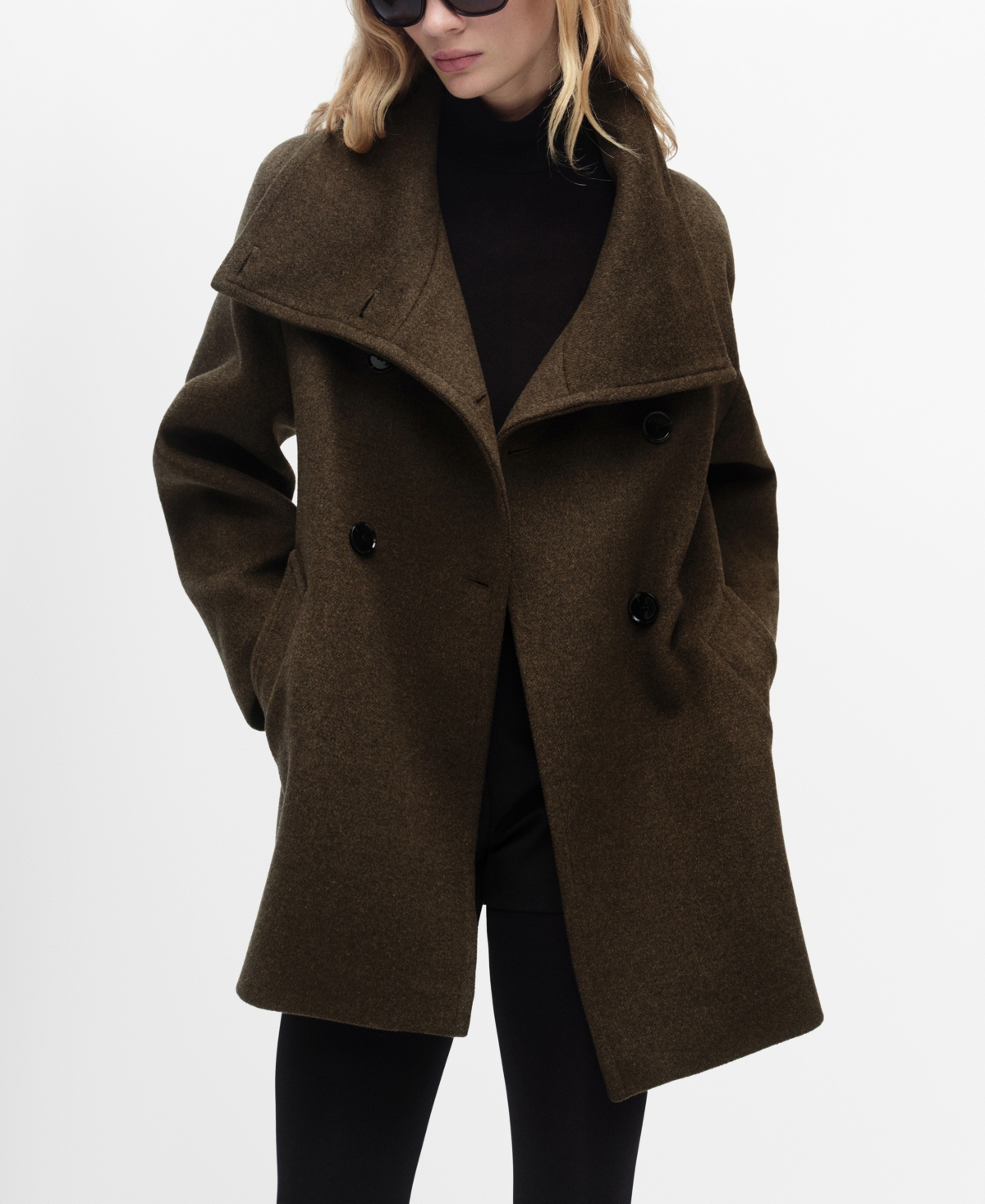 Shop Mango Women's Double-breasted Wool Coat In Khaki