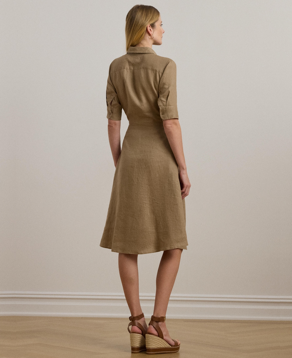 Ralph Lauren Tie-front Linen Shirtdress In Madison Tan