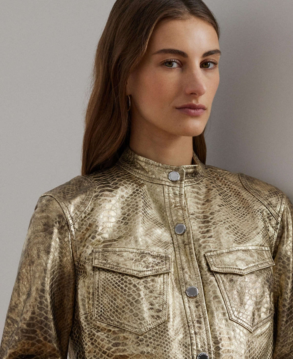 Shop Ralph Lauren Women's Metallic Embossed Lambskin Moto Jacket In Metallic Gold