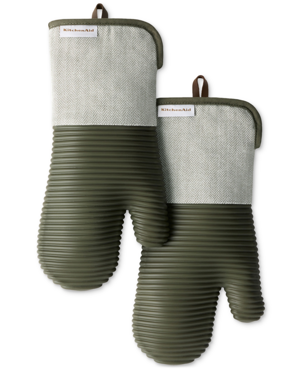 Design Series Herringbone Ribbed Soft Silicone 2-Pc. Oven Mitt Set - Deep Forest Green