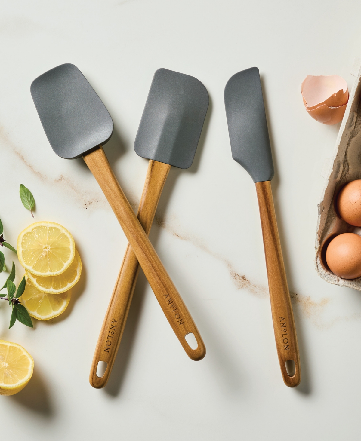 Anolon 3-piece Silicone Teak Handled Spatula Set In Gray
