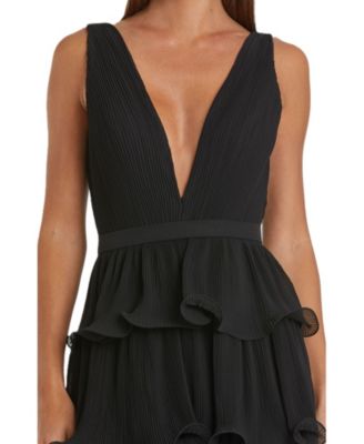 Women's Sleeveless Ruffle Tiered V Neck Gown