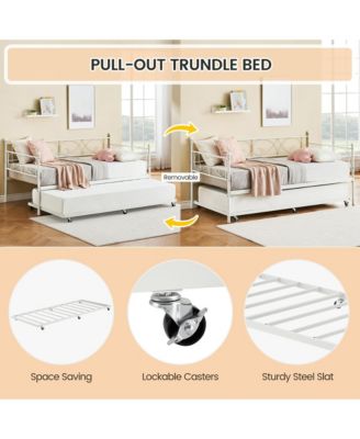 Twin Daybed with Trundle Metal Guest Sofa Bed Frame , Heavy Duty Metal Slats